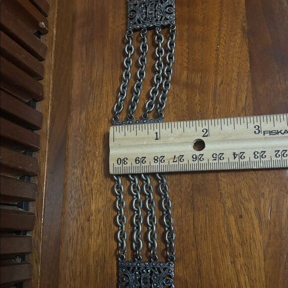 Gunmetal Silver Chain Belt with Rhinestones main image 9